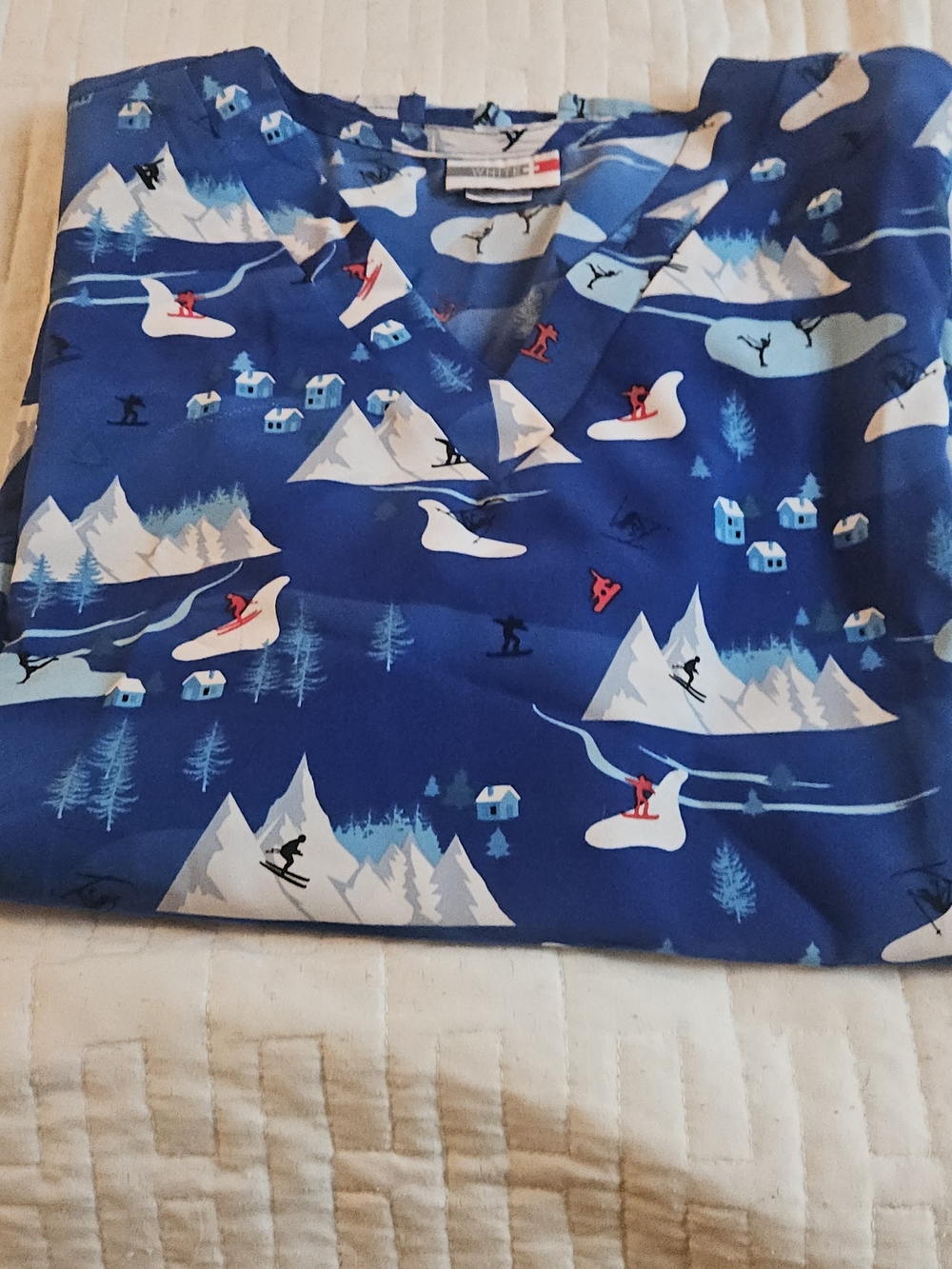 Blue Winter Ski Print Medical Scrub Top